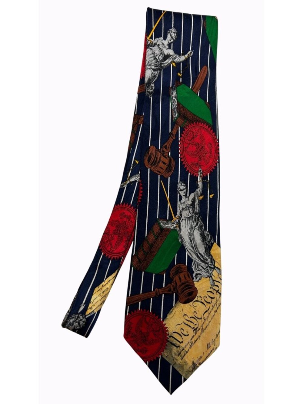 Silk Necktie With Justice Theme Featuring Lady Justice Gavels & Constitution Pri